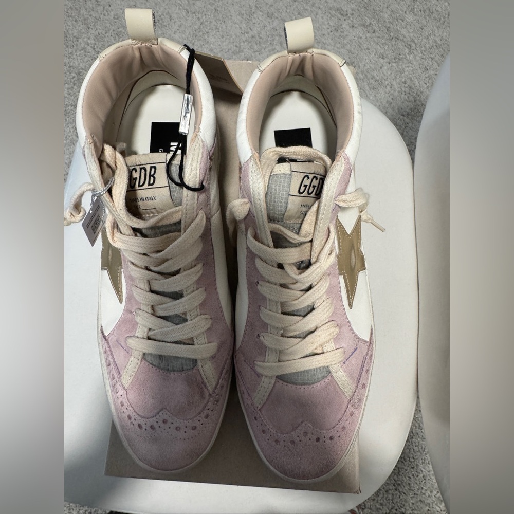 Golden Goose Mid Star Sneakers in Pink and Gold with Swarovski Pearls - Picture 5 of 10